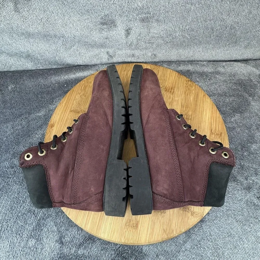 Timberland Boots Boys Size 2 Burgundy 6-Inch Nubuck Lace Up Lug Sole Youth A5Y3W